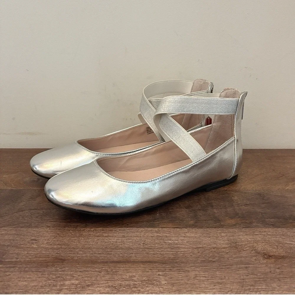 Nina Girls Dress Shoes Ballet Flats Silver Metallic Leather Marissa Size 5 NEW